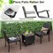 Costway 3 PCS Patio Conversation Set Wicker Chair Tempered Glass Table Cushioned Seat Quick Dry Foam All Weather